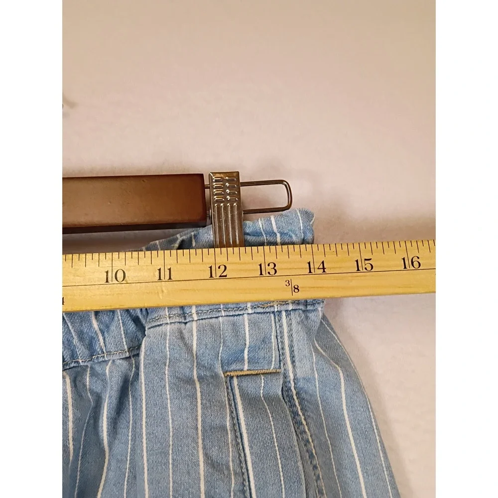 Coastal Nautical LOFT Women S Blue White Pinstripe Paperbag Waist Denim Shorts